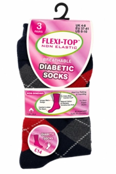 Active Star Ladies Flexi Top Diabetic Argyle Socks (Pack of 3 Pair)