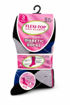 Active Star Ladies Flexi Top Diabetic Argyle Socks (Pack of 3 Pair)