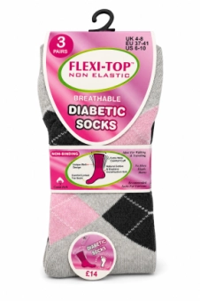 Active Star Ladies Flexi Top Diabetic Argyle Socks (Pack of 3 Pair)