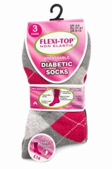 Active Star Ladies Flexi Top Diabetic Argyle Socks (Pack of 3 Pair)