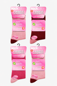 Active Star Ladies Flexi Top Diabetic Pink Mania Heel & Toe Socks (Pack of 3 Pair)