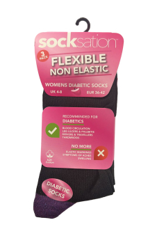 Active Star Ladies Flexi Top Non Elastic Diabetic Socks Colored Heel & Toe (Pack of 3 Pair)