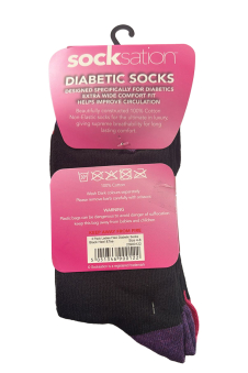 Active Star Ladies Flexi Top Non Elastic Diabetic Socks Colored Heel & Toe (Pack of 3 Pair)