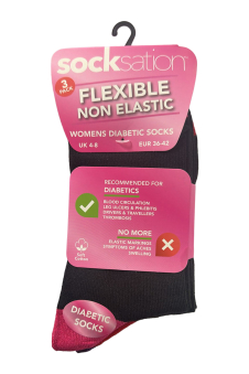 Active Star Ladies Flexi Top Non Elastic Diabetic Socks Colored Heel & Toe (Pack of 3 Pair)