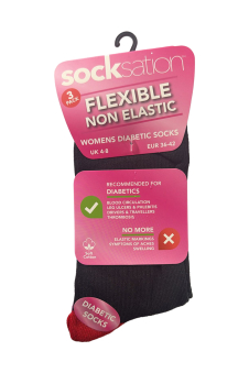 Active Star Ladies Flexi Top Non Elastic Diabetic Socks Colored Heel & Toe (Pack of 3 Pair)