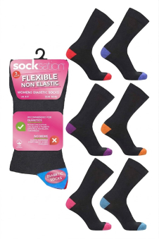 Active Star Ladies Flexi Top Non Elastic Diabetic Socks Colored Heel & Toe (Pack of 3 Pair)