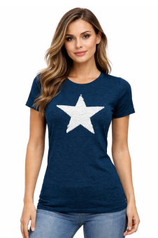 Active Star Ladies Short Sleeve Star Design T-Shirt Navy