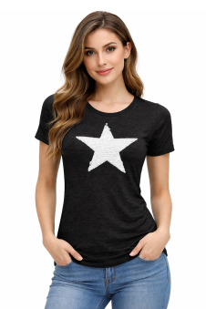 Active Star Ladies Short Sleeve Star Design T-Shirt Black