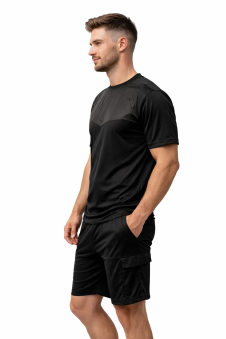 Active Star Men’s Activewear T-Shirt & 4-Pocket Shorts Set-Black