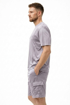 Active Star Men’s Activewear T-Shirt & 4-Pocket Shorts Set-Silver