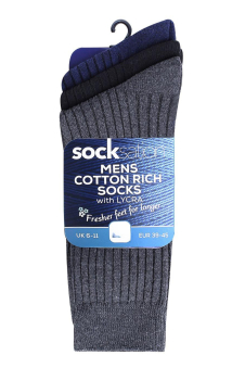 Active Star Men's Cotton Rich Black, Navy, Grey Socks (Pack of 3 Pairs)