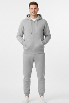 Active Star Men's Grey Melange ZIP Hoodie with Trouser Set