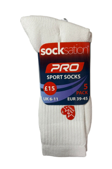 Active Star Men's Plain Sports Socks White (Pack of 5 Pairs)