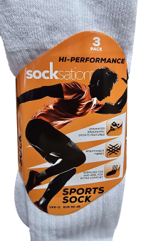 Active Star Men's Plain Sport Socks White Without Logo (Pack of 3 Pairs)