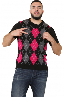 Active Star Unisex Knitted V Neck Sleeveless Argyle Jumper Vest Black/Pink/Grey