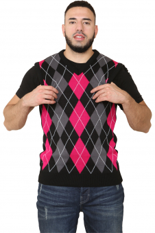 Active Star Unisex Knitted V Neck Sleeveless Argyle Jumper Vest Black/Pink/Grey