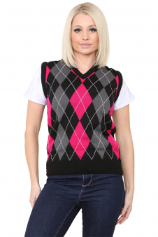 Active Star Unisex Knitted V Neck Sleeveless Argyle Jumper Vest Black/Pink/Grey