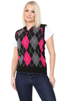 Active Star Unisex Knitted V Neck Sleeveless Argyle Jumper Vest Black/Pink/Grey