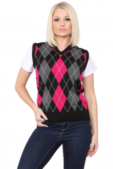 Active Star Unisex Knitted V Neck Sleeveless Argyle Jumper Vest Black/Pink/Grey