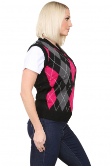 Active Star Unisex Knitted V Neck Sleeveless Argyle Jumper Vest Black/Pink/Grey