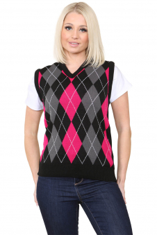 Active Star Unisex Knitted V Neck Sleeveless Argyle Jumper Vest Black/Pink/Grey