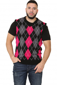 Active Star Unisex Knitted V Neck Sleeveless Argyle Jumper Vest Black/Pink/Grey