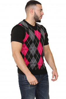 Active Star Unisex Knitted V Neck Sleeveless Argyle Jumper Vest Black/Pink/Grey