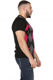 Active Star Unisex Knitted V Neck Sleeveless Argyle Jumper Vest Black/Pink/Grey