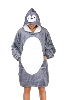 Adult Animal Charcoal Penguin Face Hoodie Blanket