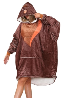 Adult Animal Highland Cow Face Brown Hoodie Blanket