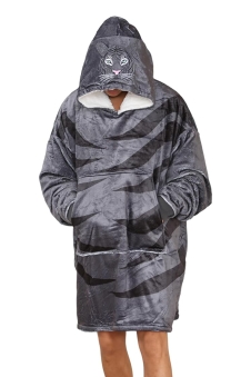 Adult Animal Tiger Face Charcoal Hoodie Blanket