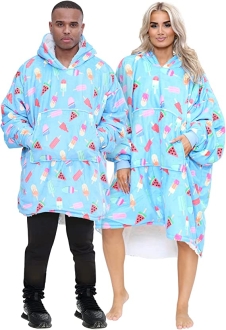 Adult Blue Food Print Lolly Hoodie Blanket 