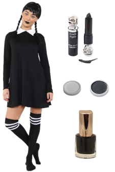 Wickedfun Adult Gothic Girl Plain Costume and Accessory 7 Pcs Set