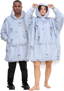 Adult Grey Koala Sherpa Fleece Animal Print Hoodie Blanket