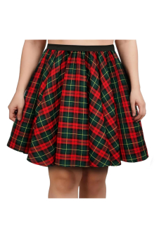 Adult Red Green Tartan Skirt With Elastic Top