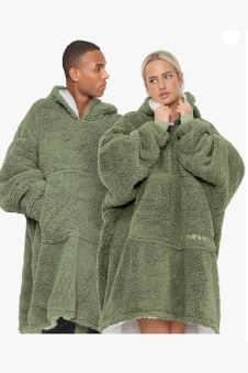 Adult Sage Green Teddy Fabric Hoodie Blanket