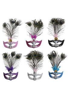 Assorted Masquerade Masks with Peacock Feather