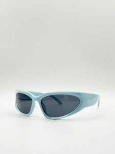 Baby Blue Racer Style Sunglasses with Black Lenses