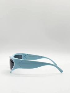 Baby Blue Racer Style Sunglasses with Black Lenses