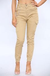 Beige Cargo Denim Jeans