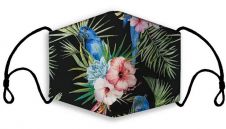 Bird Flower Print Face Covering With Filter Pocket