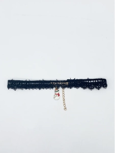 Black Corded Lace Scallop Effect Choker With Snowman Pendant