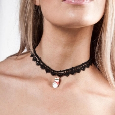 Black Corded Lace Scallop Effect Choker With Snowman Pendant