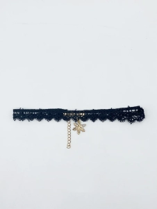 Black Lace Choker With Snowflake Charm