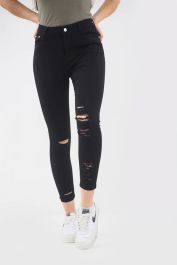 Black Ladies Ripped High Waisted Jeans