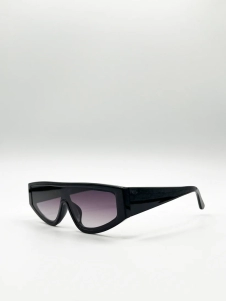 Black Oversized Racer Style Sunglasses with Black Lenses