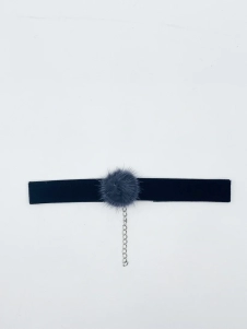 Black velvet band choker necklace with white pom-pom