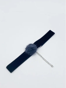 Black velvet band choker necklace with white pom-pom