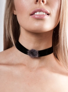 Black velvet band choker necklace with white pom-pom