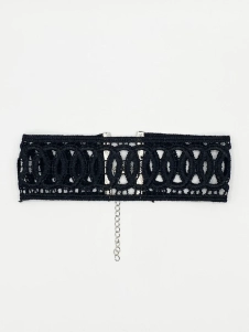 Black Wide Corded Effect Circular Detail Choker Necklace